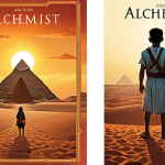 ** A simple book cover design. The Alchemist by Paulo Coelho. A shepherd boy looks towards distant pyramids at sunset. Emphasize the themes of following your dreams and finding your personal legend. Minimalist, warm colors.

**